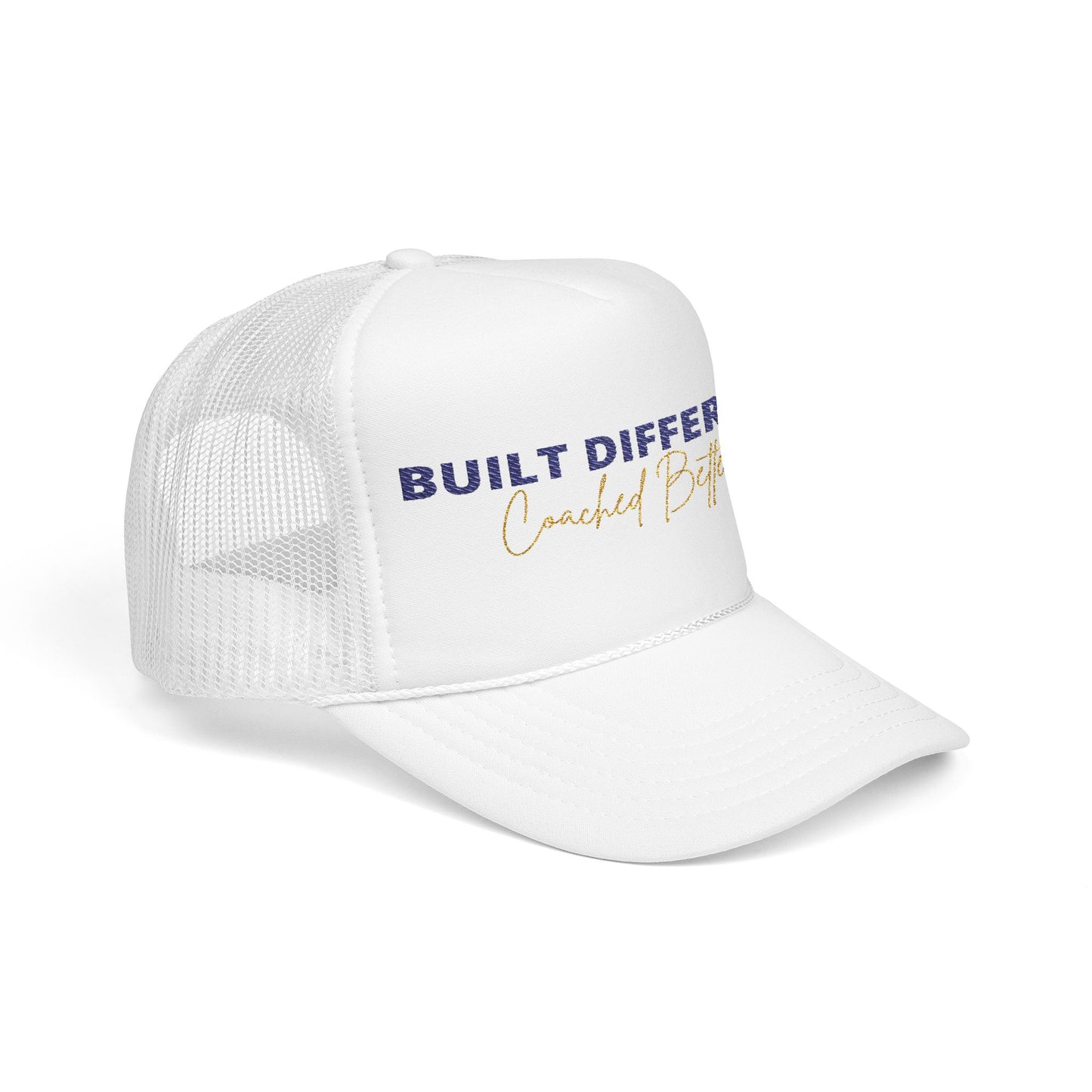 Built Different Embroidered Foam Trucker Hat - Stylish Cap for Coaches, Athletes, Casual Wear, Gifts, Sport Events
