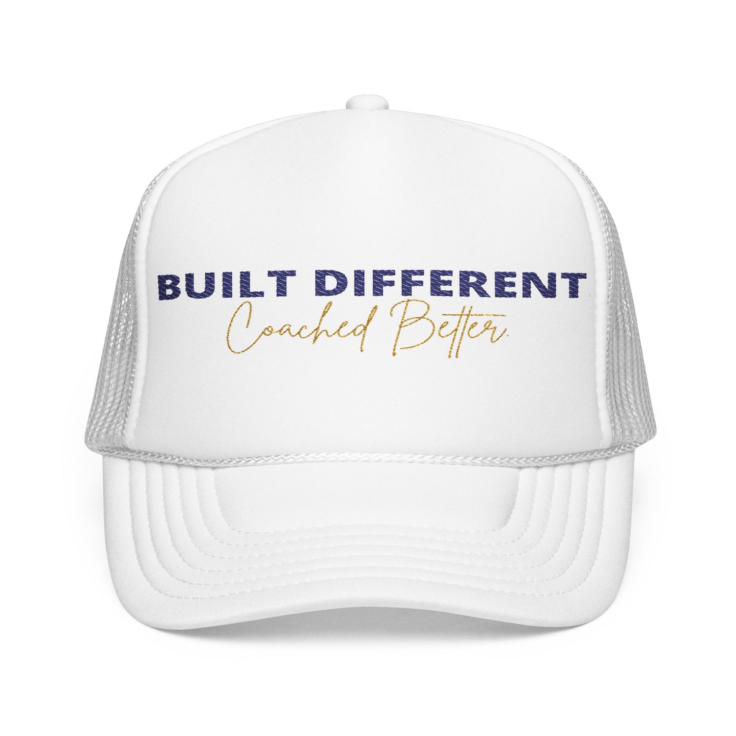 Built Different Embroidered Foam Trucker Hat - Stylish Cap for Coaches, Athletes, Casual Wear, Gifts, Sport Events