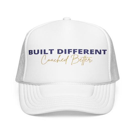 Built Different Embroidered Foam Trucker Hat - Stylish Cap for Coaches, Athletes, Casual Wear, Gifts, Sport Events