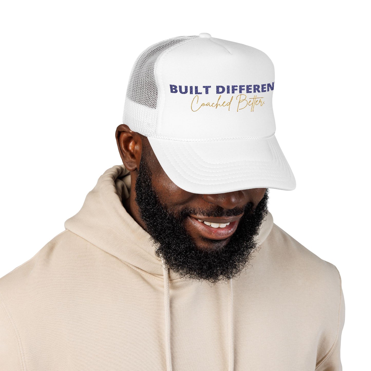 Built Different Embroidered Foam Trucker Hat - Stylish Cap for Coaches, Athletes, Casual Wear, Gifts, Sport Events