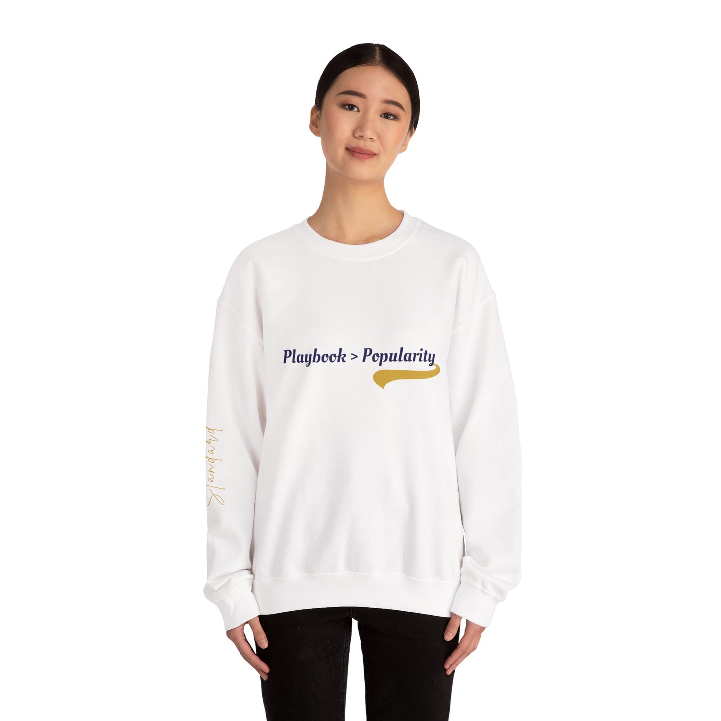 Unisex Heavy Blend™ Crewneck Sweatshirt - "Playback > Popularity" Inspirational Sweatshirt, Cozy Sweatshirt, Gift for Music Lovers, [...]