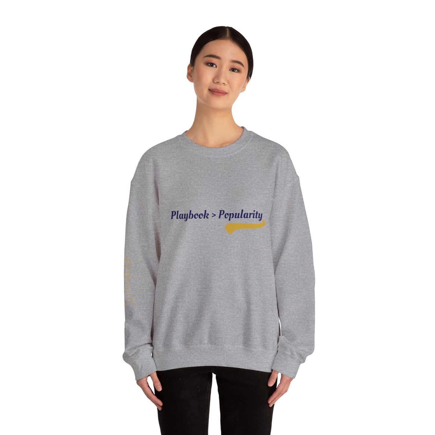 Unisex Heavy Blend™ Crewneck Sweatshirt - "Playback > Popularity" Inspirational Sweatshirt, Cozy Sweatshirt, Gift for Music Lovers, [...]